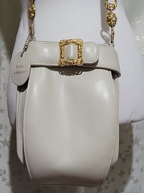 Lucien Piccard Cream Leather Gold Accents Egg Shaped Crossbody